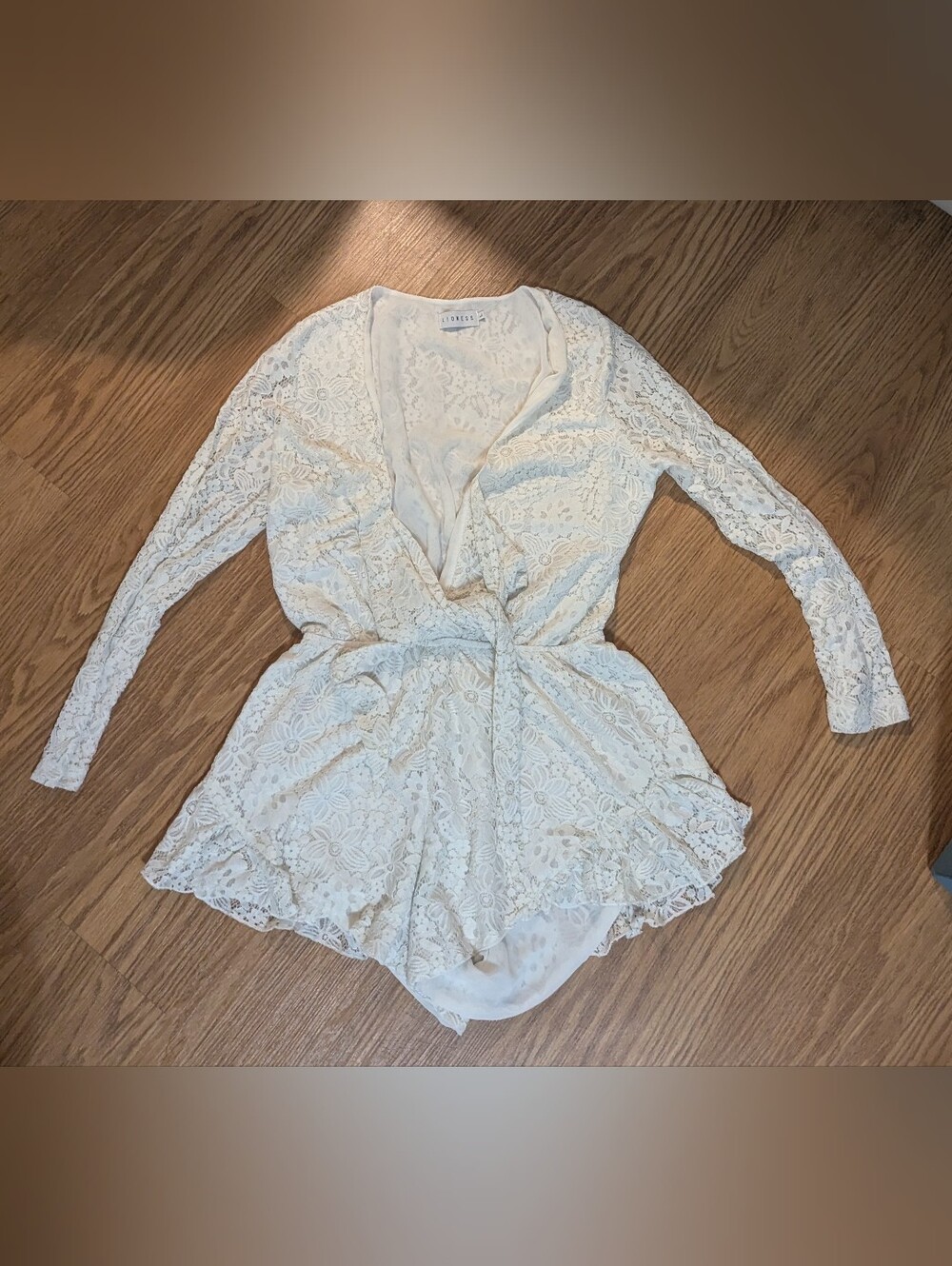 Lioness White Lace Romper - Long Sleeve, Size L